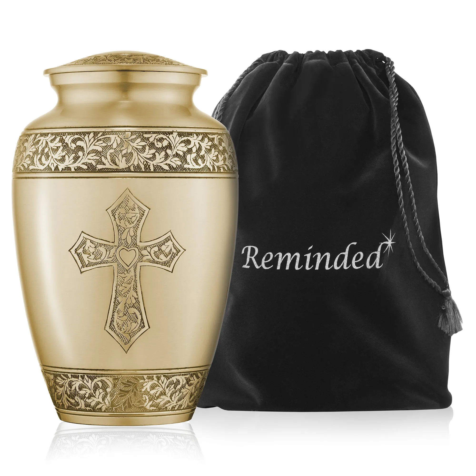 Adult Cremation Funeral Urn for Human Ashes, Etched Cross