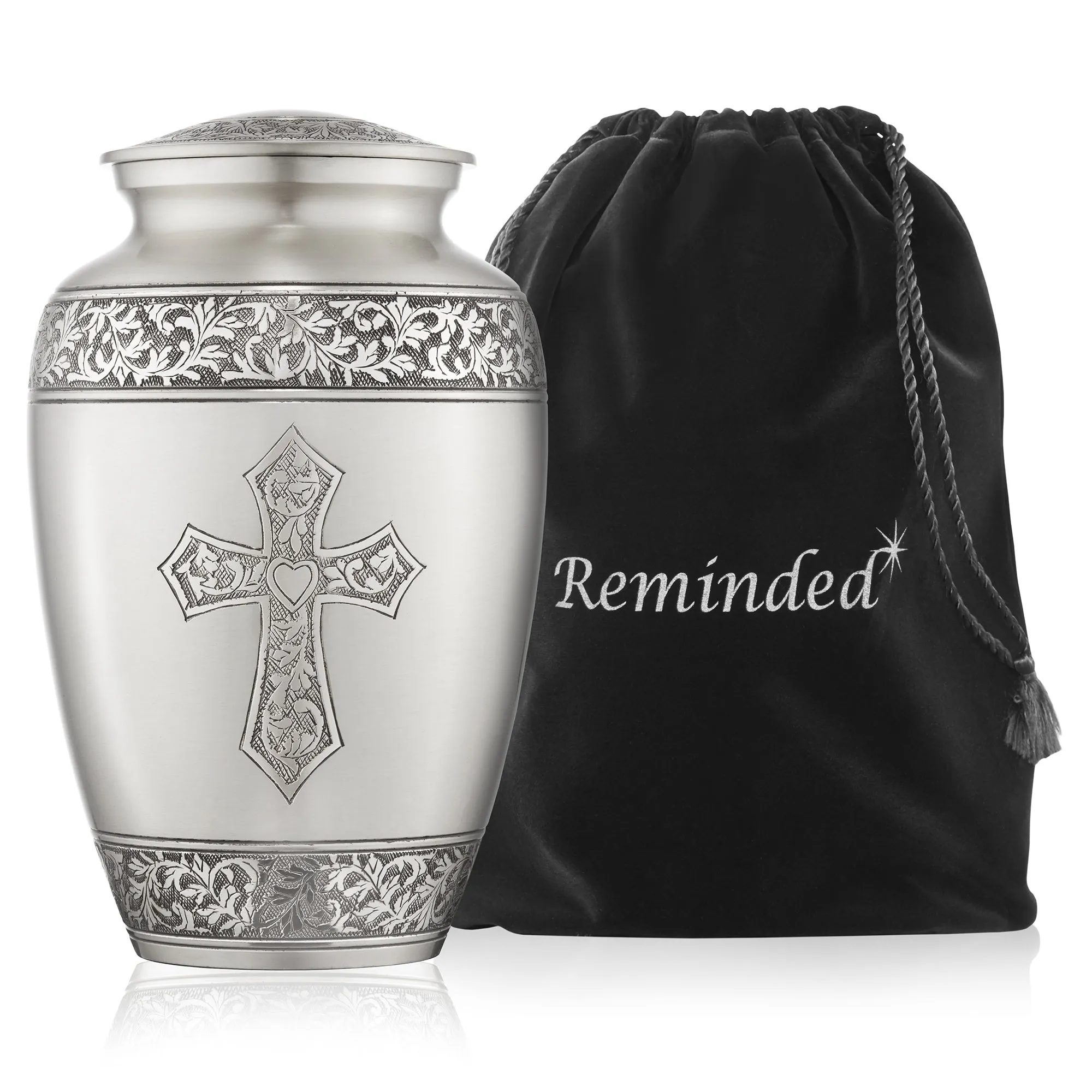 Adult Cremation Funeral Urn for Human Ashes, Etched Cross