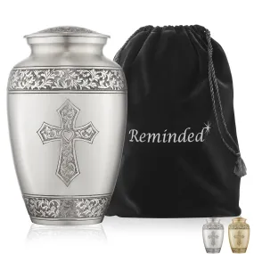 Adult Cremation Funeral Urn for Human Ashes, Etched Cross