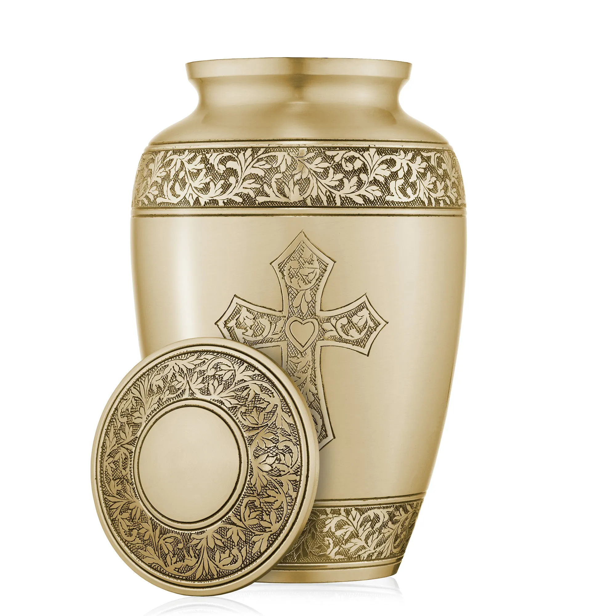 Adult Cremation Funeral Urn for Human Ashes, Etched Cross