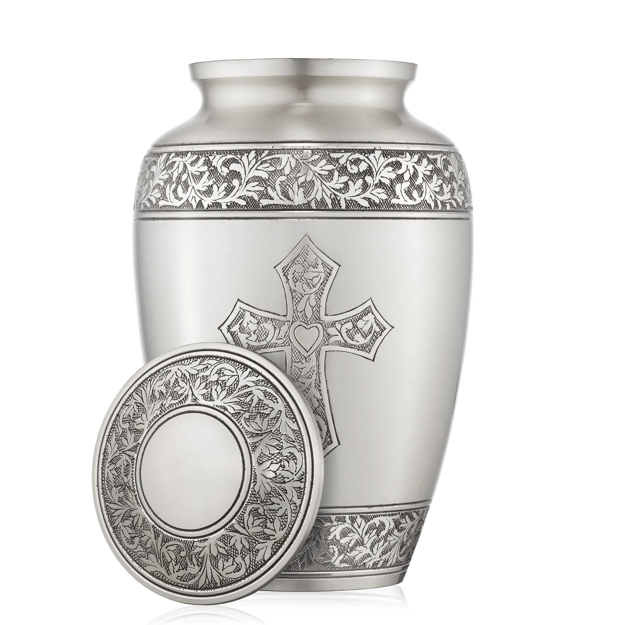 Adult Cremation Funeral Urn for Human Ashes, Etched Cross