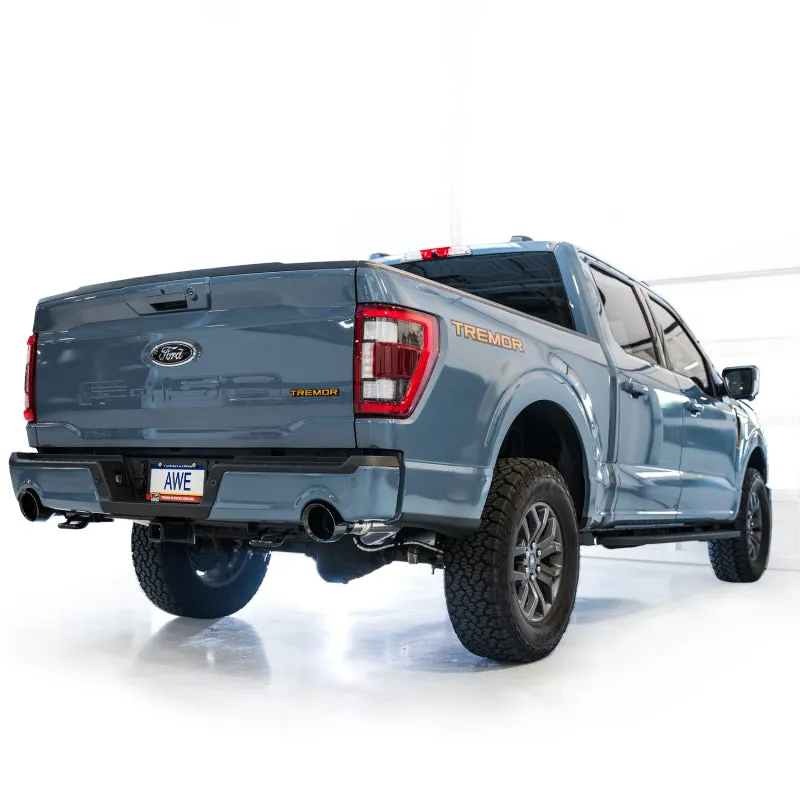 AWE Tuning 2021  Ford F-150 Tremor (w/ Bumper Cutouts) 0FG Resonated Catback - Diamond Black Tips