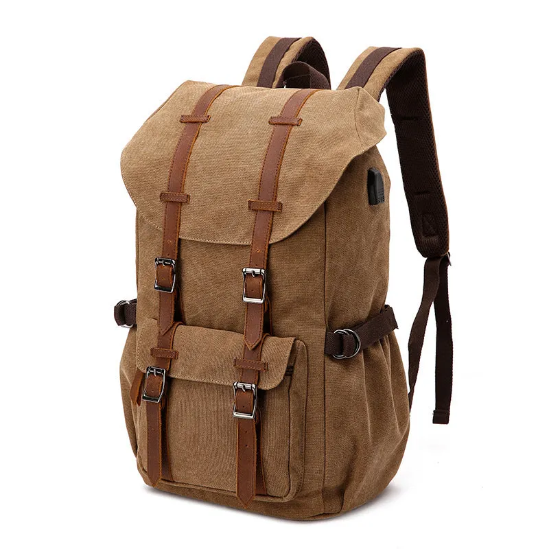 Canvas Travel Backpack With USB Plug Vintage Large Canvas Laptop Backpack Unsiex Canvas School Backpack