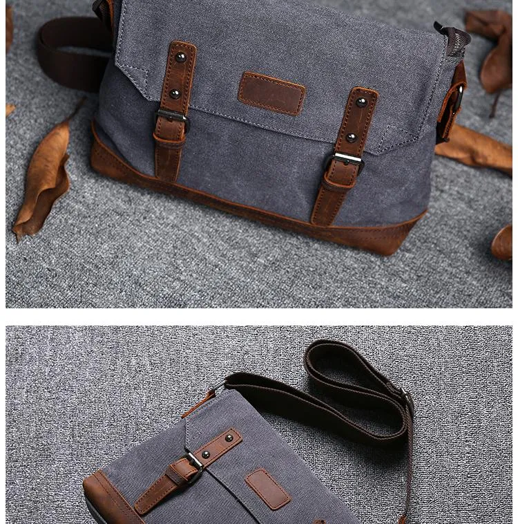 Casual Canvas Mens Womens Simple 10‘’ Side Bag Green Courier Bag Messenger Bag Backpack for Men