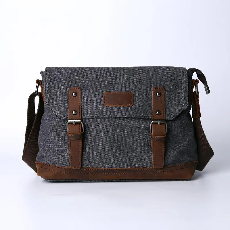 Casual Canvas Mens Womens Simple 10‘’ Side Bag Green Courier Bag Messenger Bag Backpack for Men