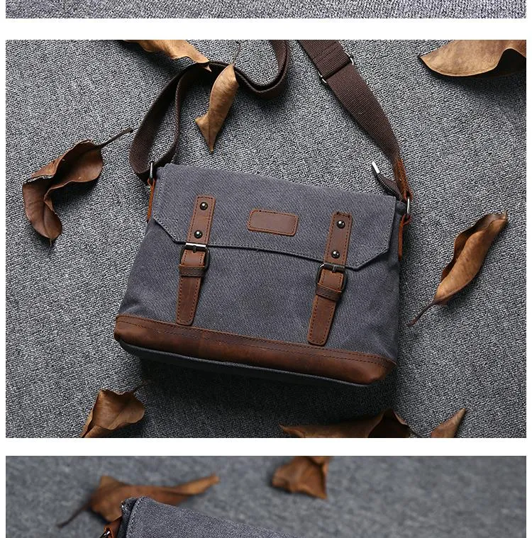 Casual Canvas Mens Womens Simple 10‘’ Side Bag Green Courier Bag Messenger Bag Backpack for Men
