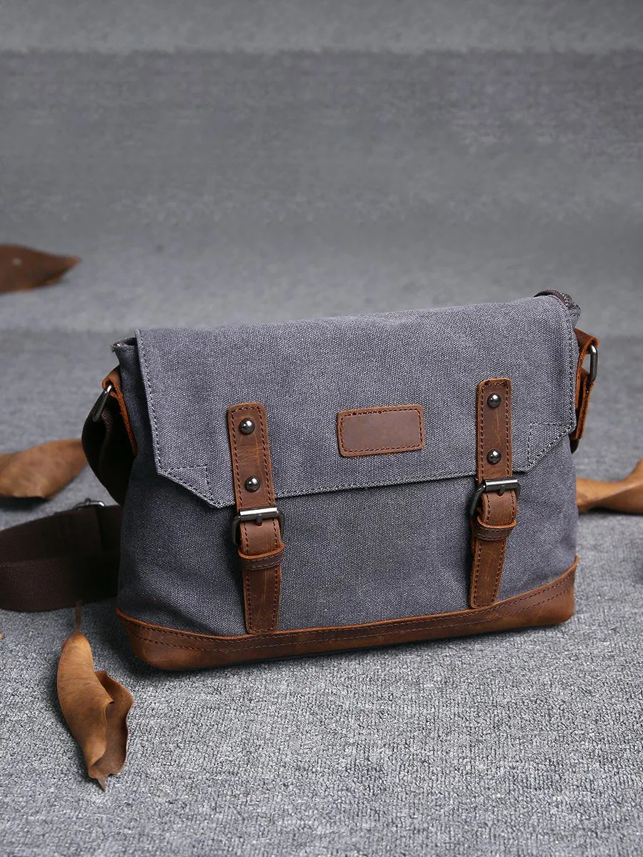 Casual Canvas Mens Womens Simple 10‘’ Side Bag Green Courier Bag Messenger Bag Backpack for Men