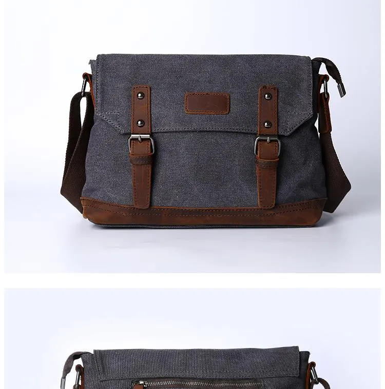 Casual Canvas Mens Womens Simple 10‘’ Side Bag Green Courier Bag Messenger Bag Backpack for Men