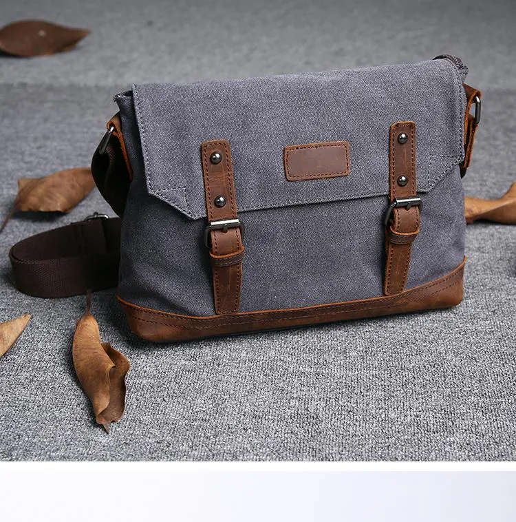 Casual Canvas Mens Womens Simple 10‘’ Side Bag Green Courier Bag Messenger Bag Backpack for Men
