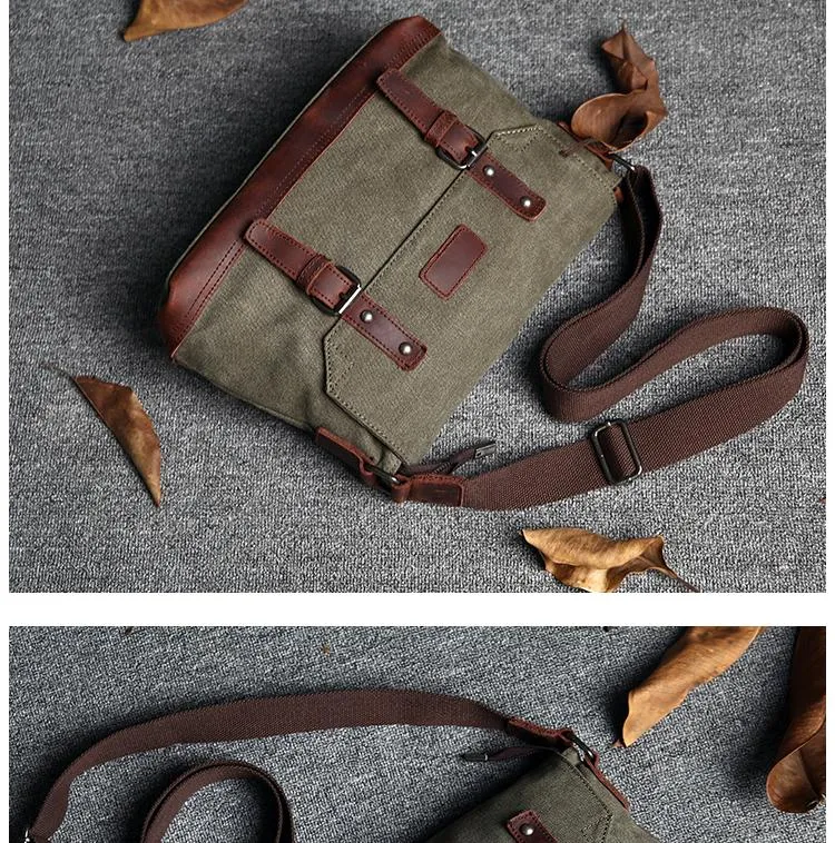 Casual Canvas Mens Womens Simple 10‘’ Side Bag Green Courier Bag Messenger Bag Backpack for Men
