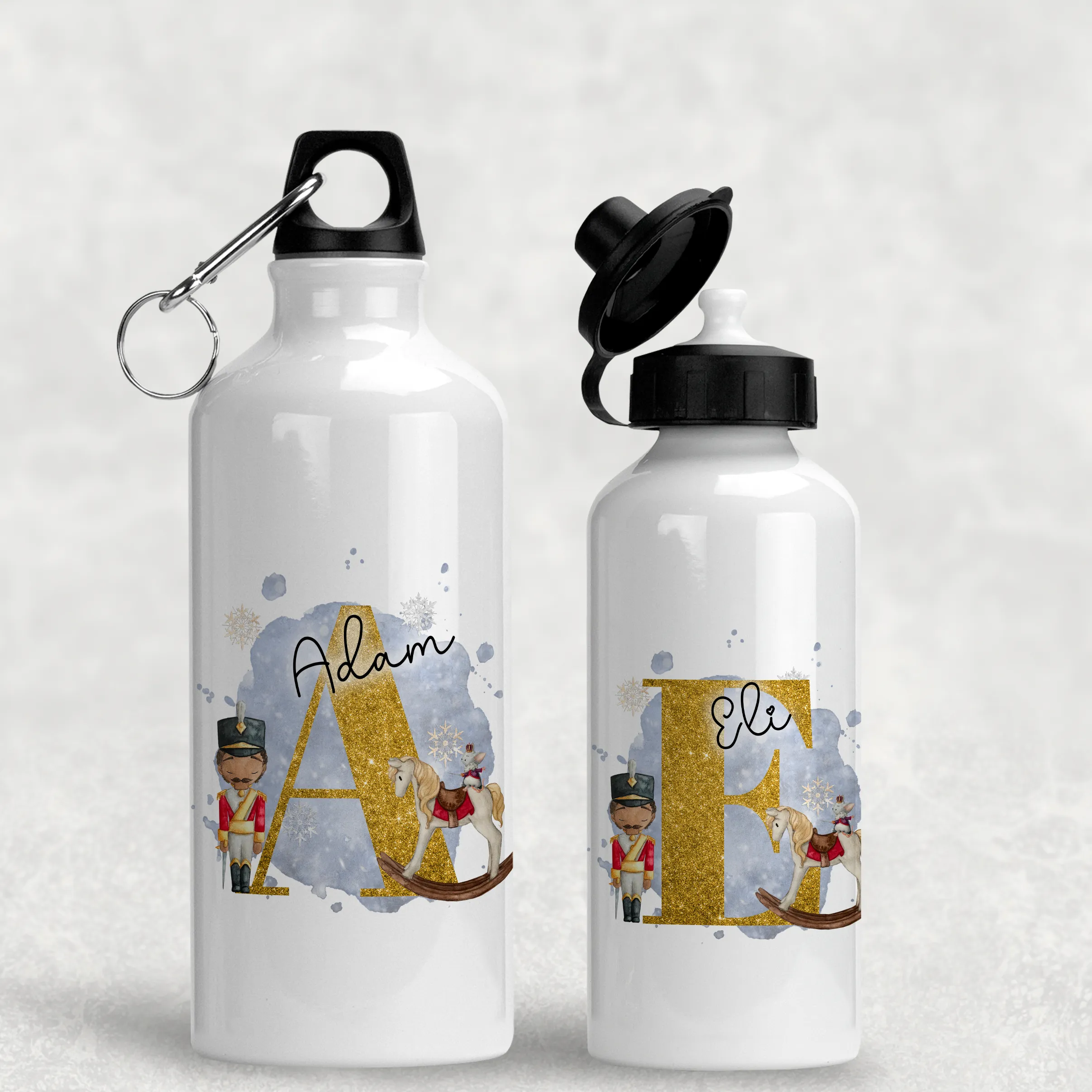 Christmas Nutcracker Alphabet Personalised Aluminium Water Bottle 400/600ml