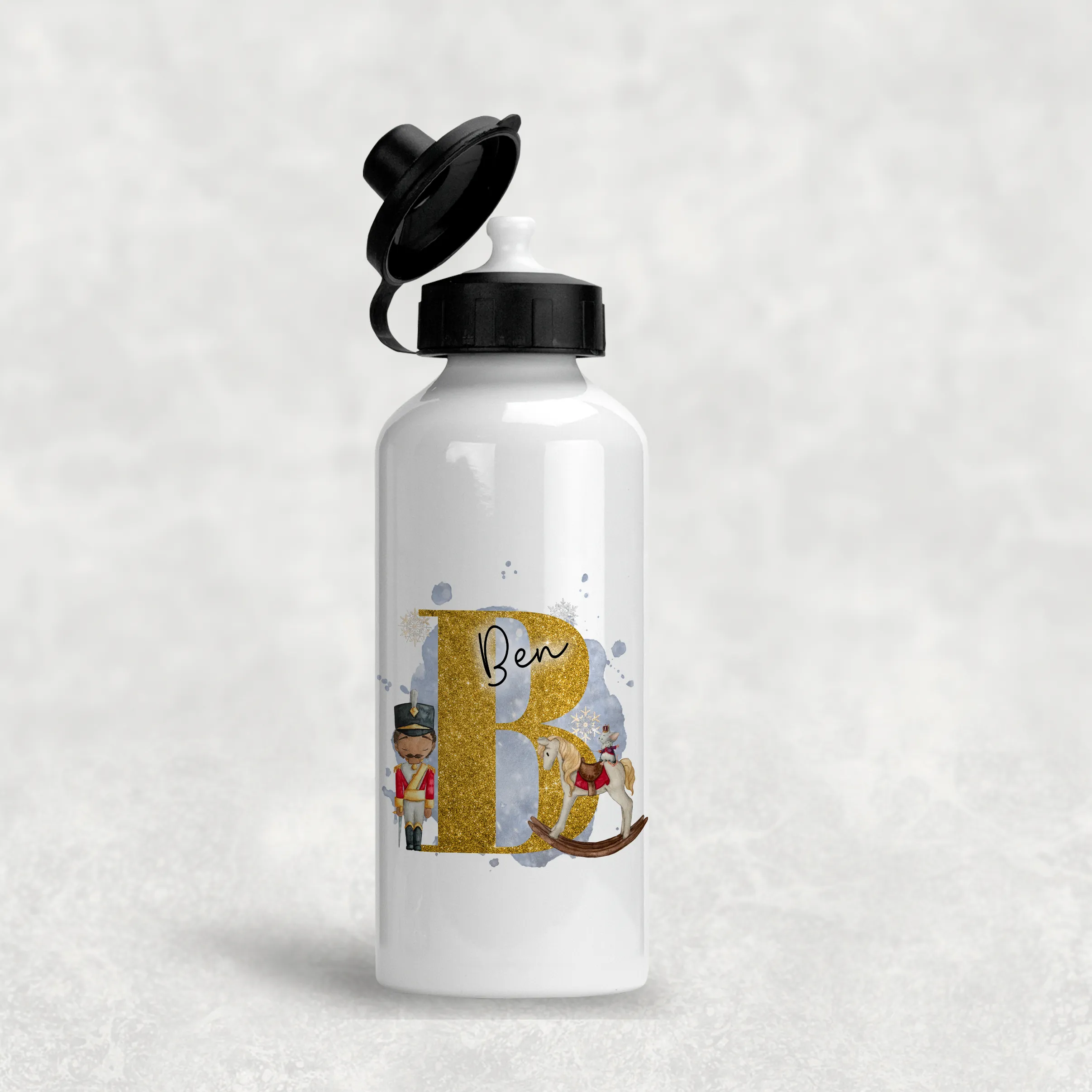 Christmas Nutcracker Alphabet Personalised Aluminium Water Bottle 400/600ml