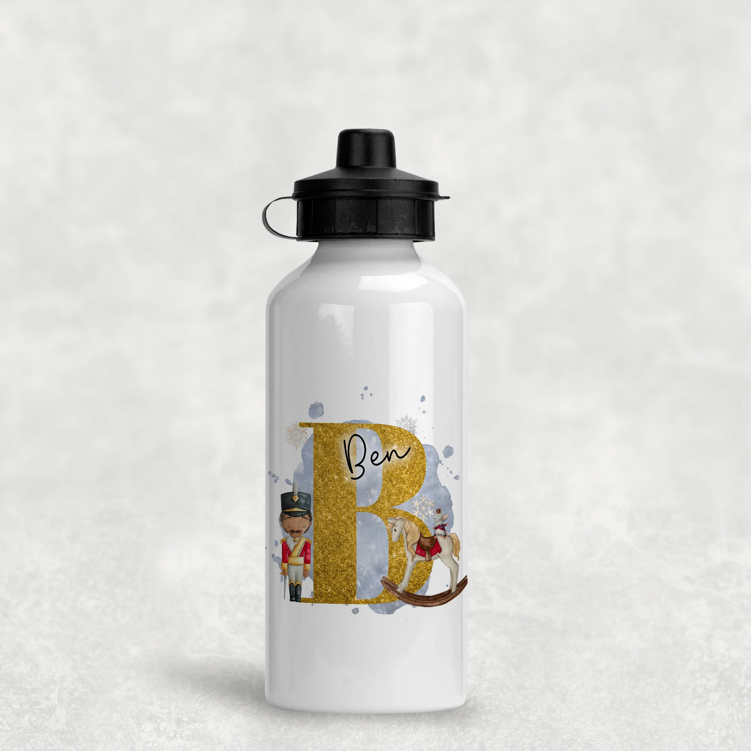 Christmas Nutcracker Alphabet Personalised Aluminium Water Bottle 400/600ml