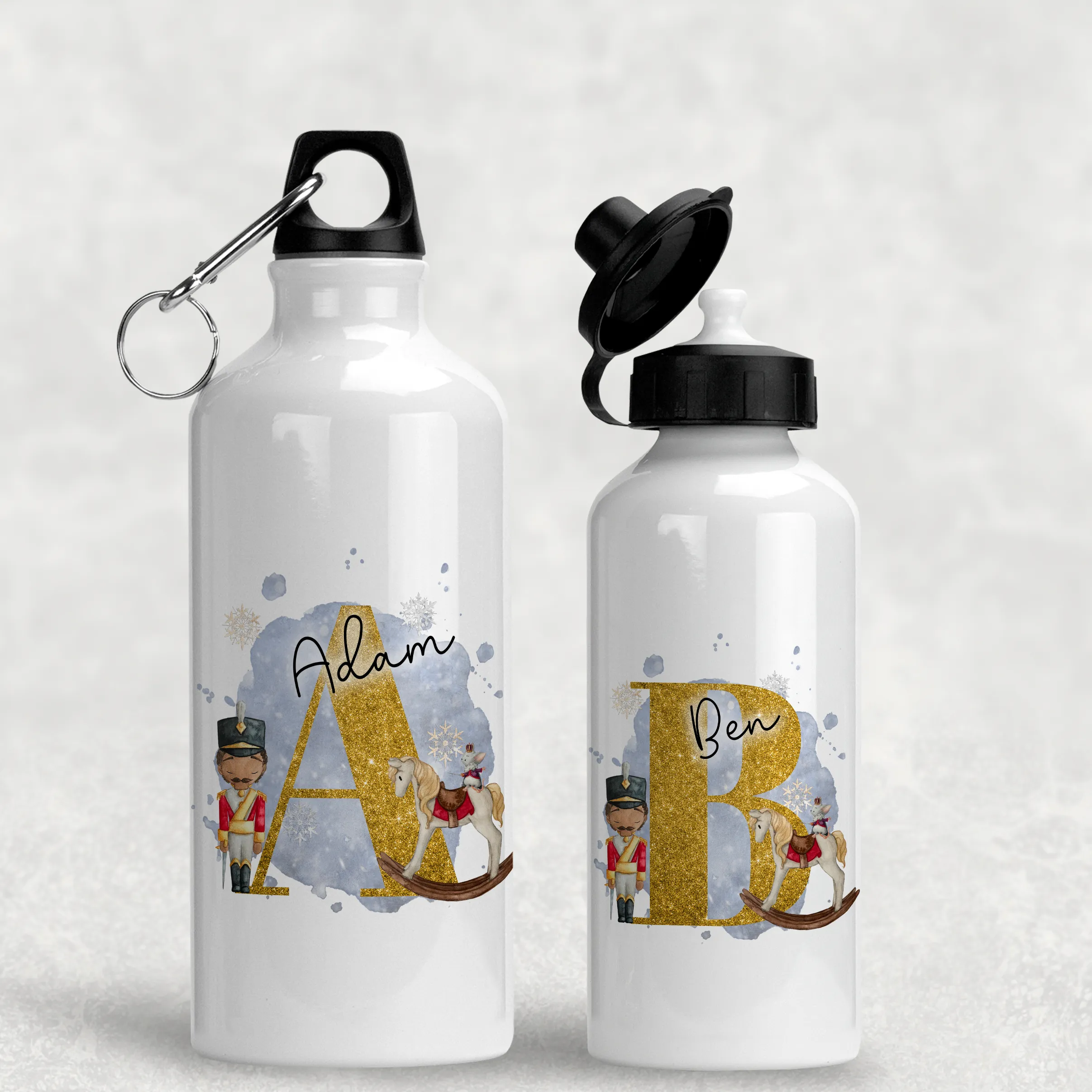 Christmas Nutcracker Alphabet Personalised Aluminium Water Bottle 400/600ml