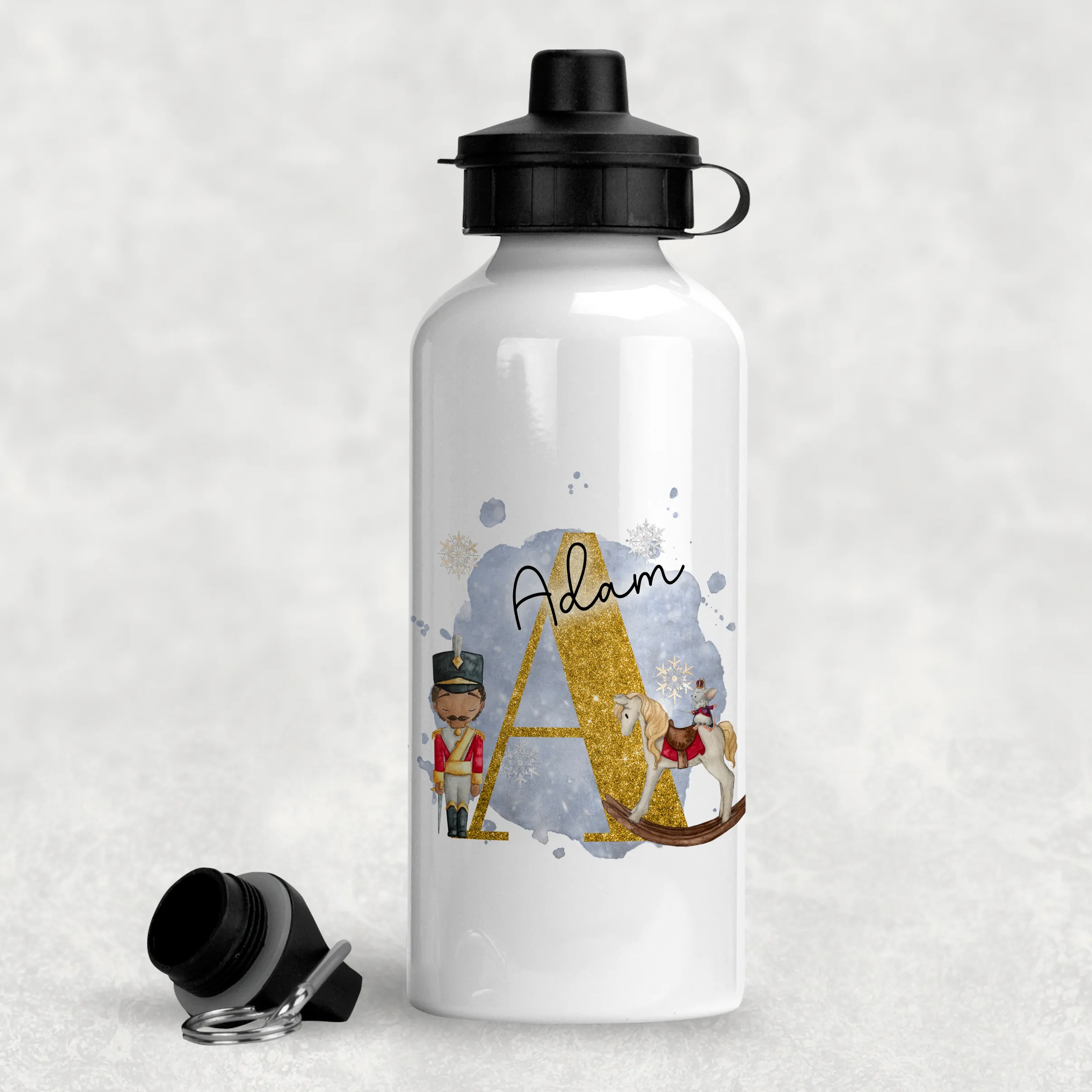 Christmas Nutcracker Alphabet Personalised Aluminium Water Bottle 400/600ml