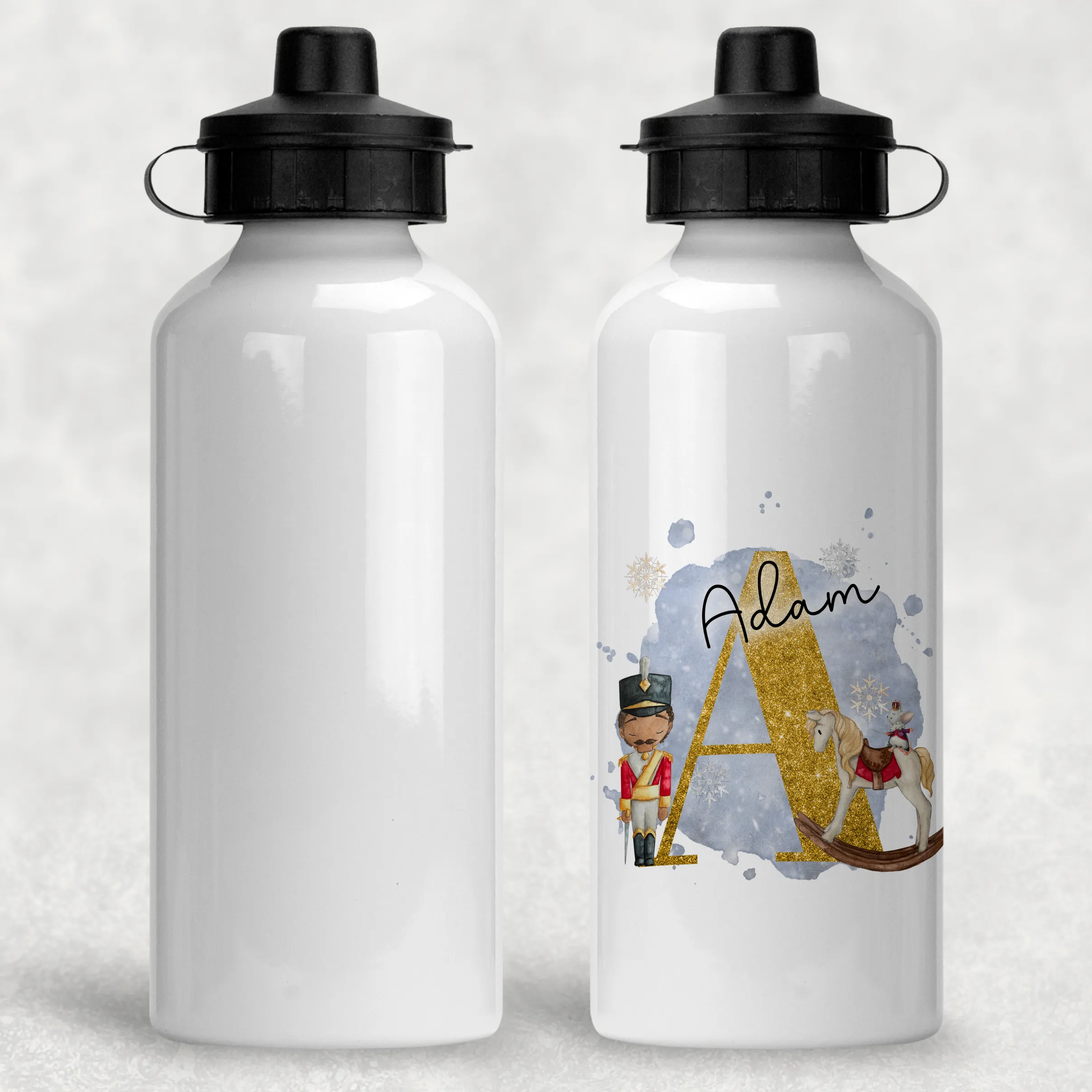 Christmas Nutcracker Alphabet Personalised Aluminium Water Bottle 400/600ml