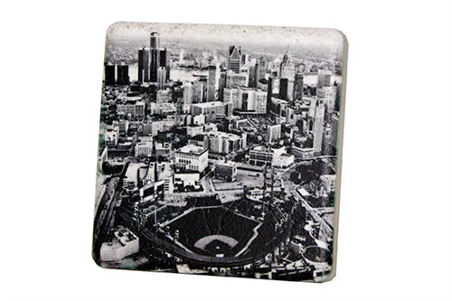 Comerica Park Aerial Black & White Porcelain Tile Coaster