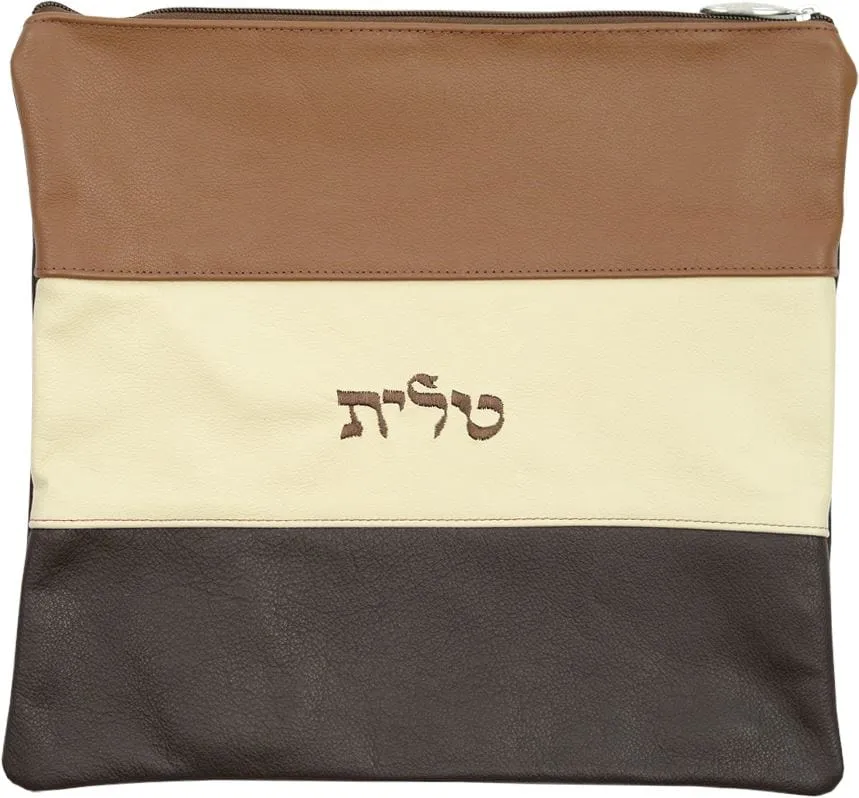 Contemporary Leather Tallis and Teffilin Bag 3 Stripe Leather Design 360C-BR