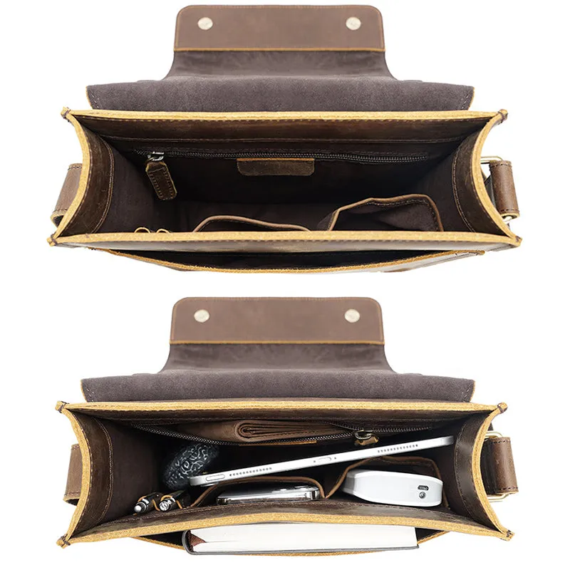 Crazy Horse Leather Bags For Men Handmade Leather Messenger Bags Retro Leather Shoulder Bags For Men