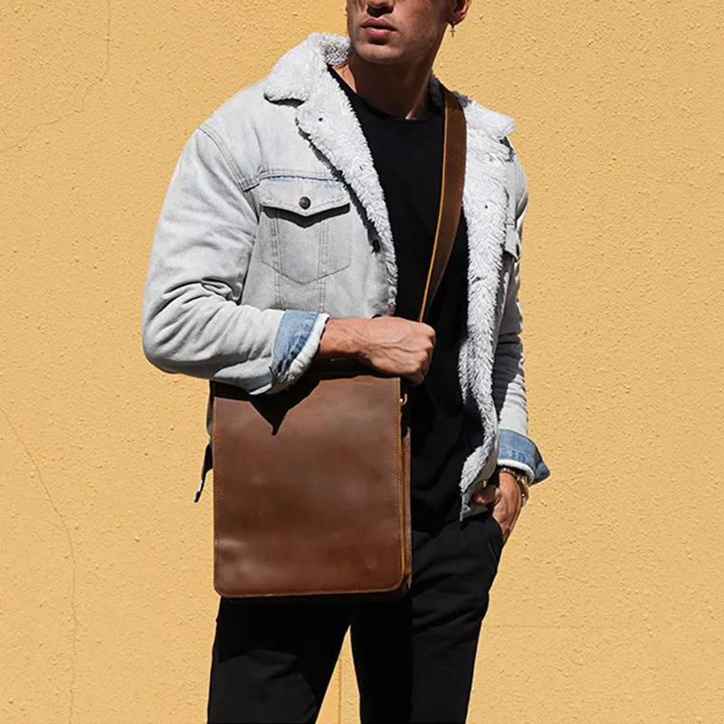 Crazy Horse Leather Bags For Men Handmade Leather Messenger Bags Retro Leather Shoulder Bags For Men