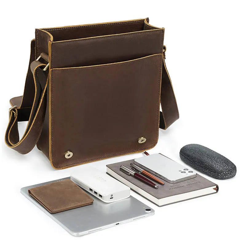 Crazy Horse Leather Bags For Men Handmade Leather Messenger Bags Retro Leather Shoulder Bags For Men