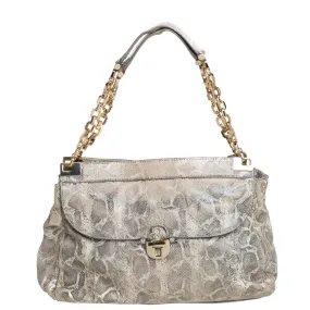 Cream Python Embossed Leather Simon Shoulder Bag