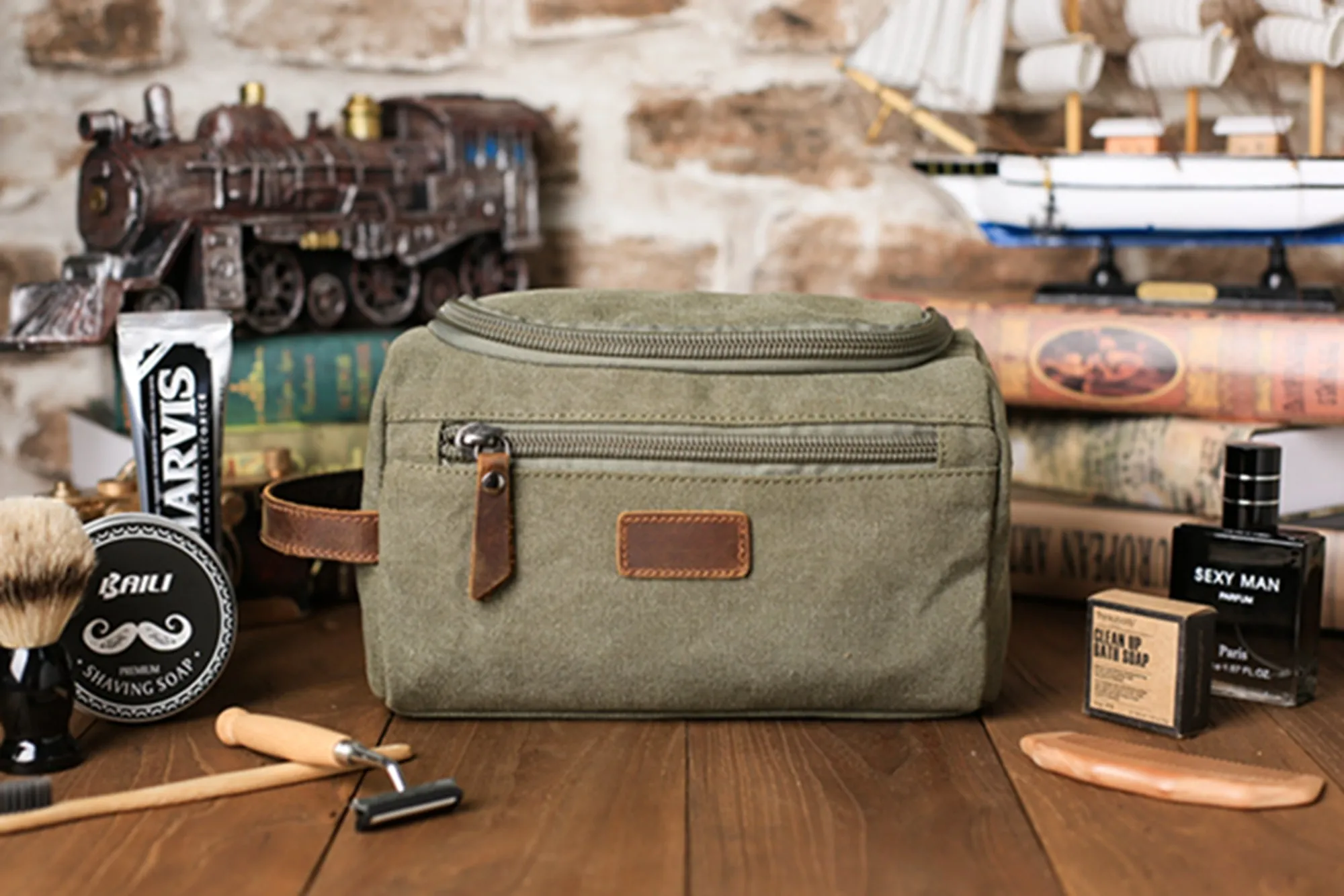 Custom Canvas Toiletry Bag Personalized Groomsmen Gift Monogram Mens Dopp Kit Shaving Bag
