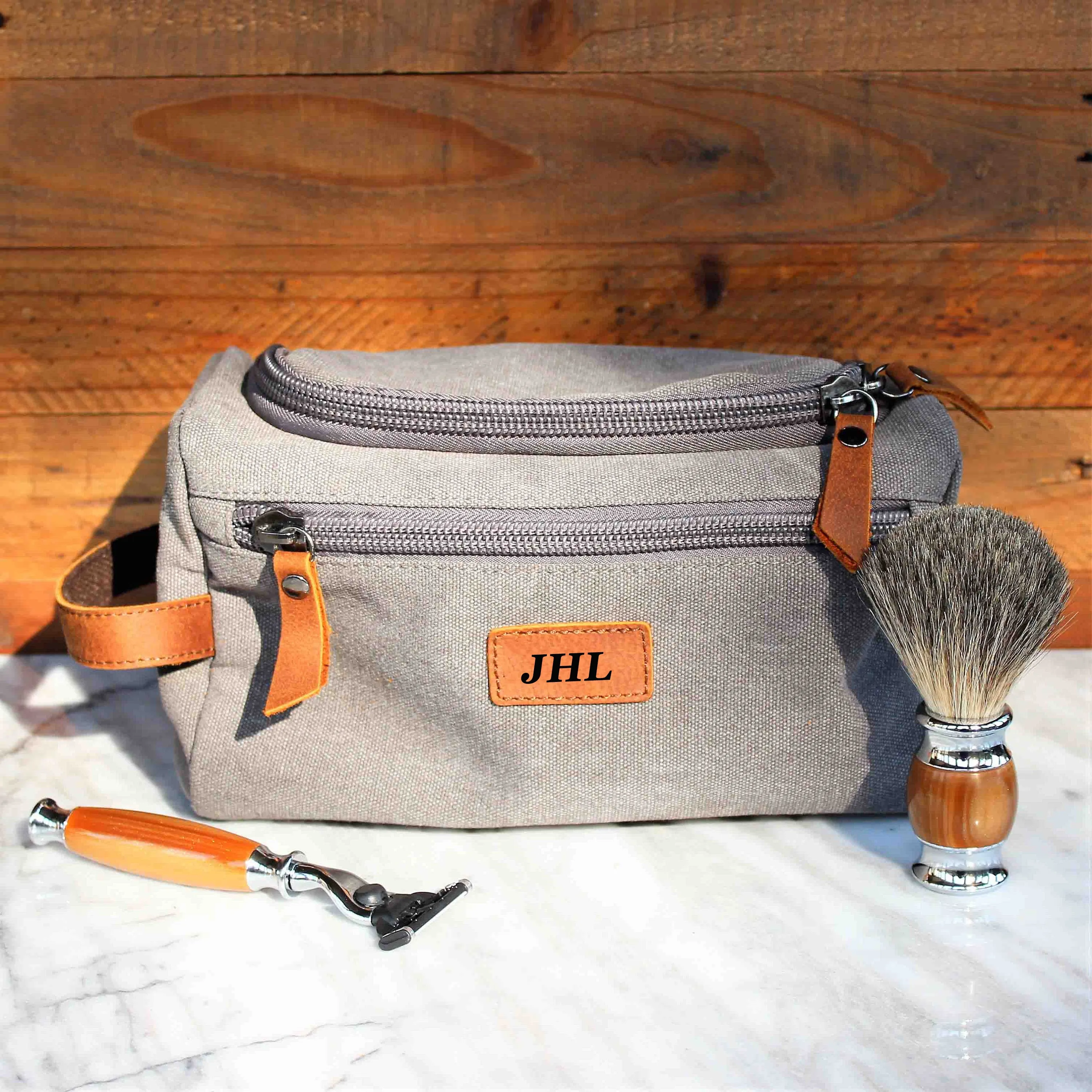 Custom Canvas Toiletry Bag Personalized Groomsmen Gift Monogram Mens Dopp Kit Shaving Bag