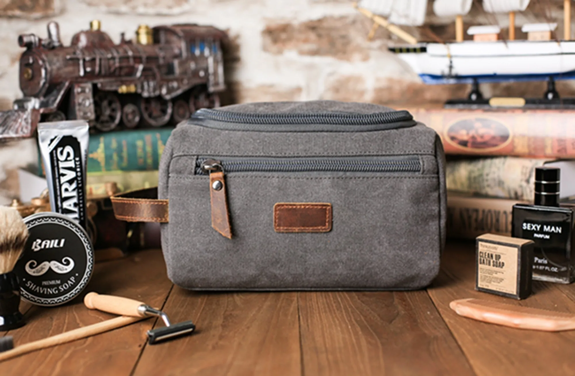 Custom Canvas Toiletry Bag Personalized Groomsmen Gift Monogram Mens Dopp Kit Shaving Bag