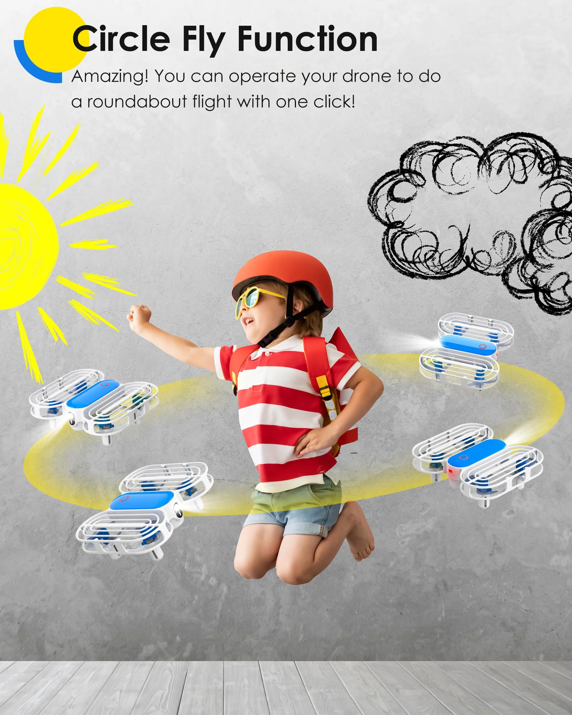 Drone for Kids, Drone with Altitude-Hold, 3D Flip, Circle Fly, Self-Rotation, Headless Mode, 3 Speed Modes, Palm Take-Off