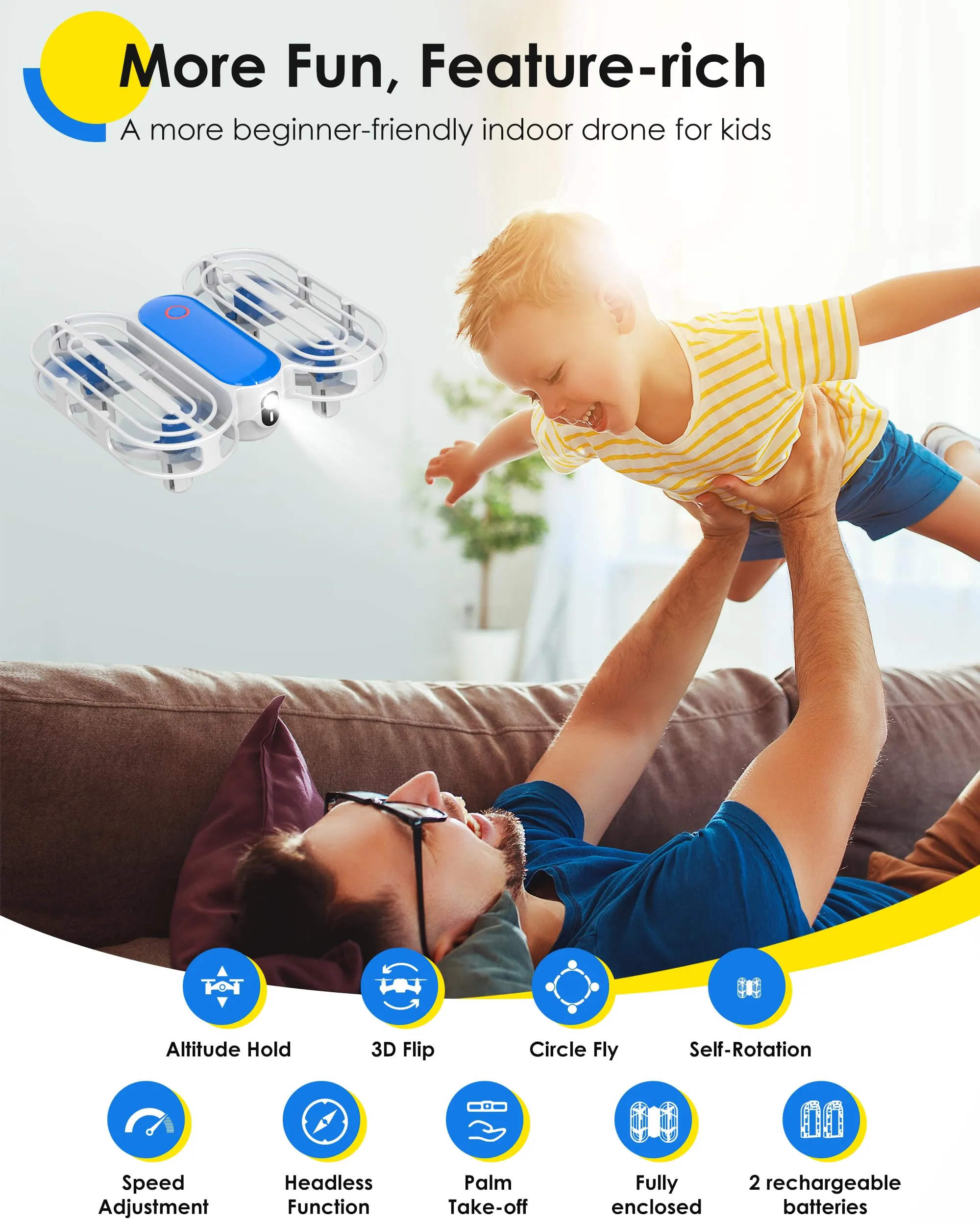 Drone for Kids, Drone with Altitude-Hold, 3D Flip, Circle Fly, Self-Rotation, Headless Mode, 3 Speed Modes, Palm Take-Off