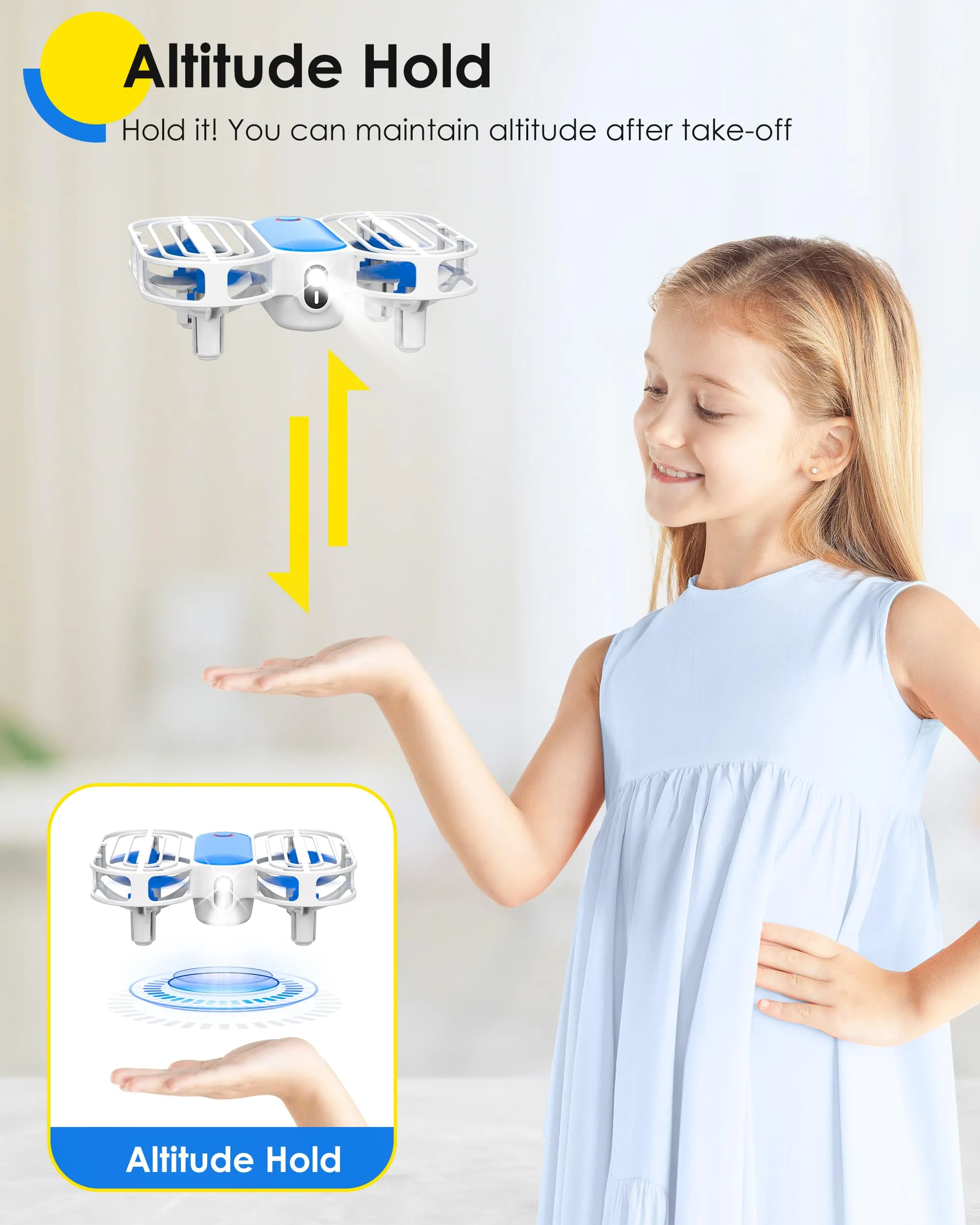 Drone for Kids, Drone with Altitude-Hold, 3D Flip, Circle Fly, Self-Rotation, Headless Mode, 3 Speed Modes, Palm Take-Off