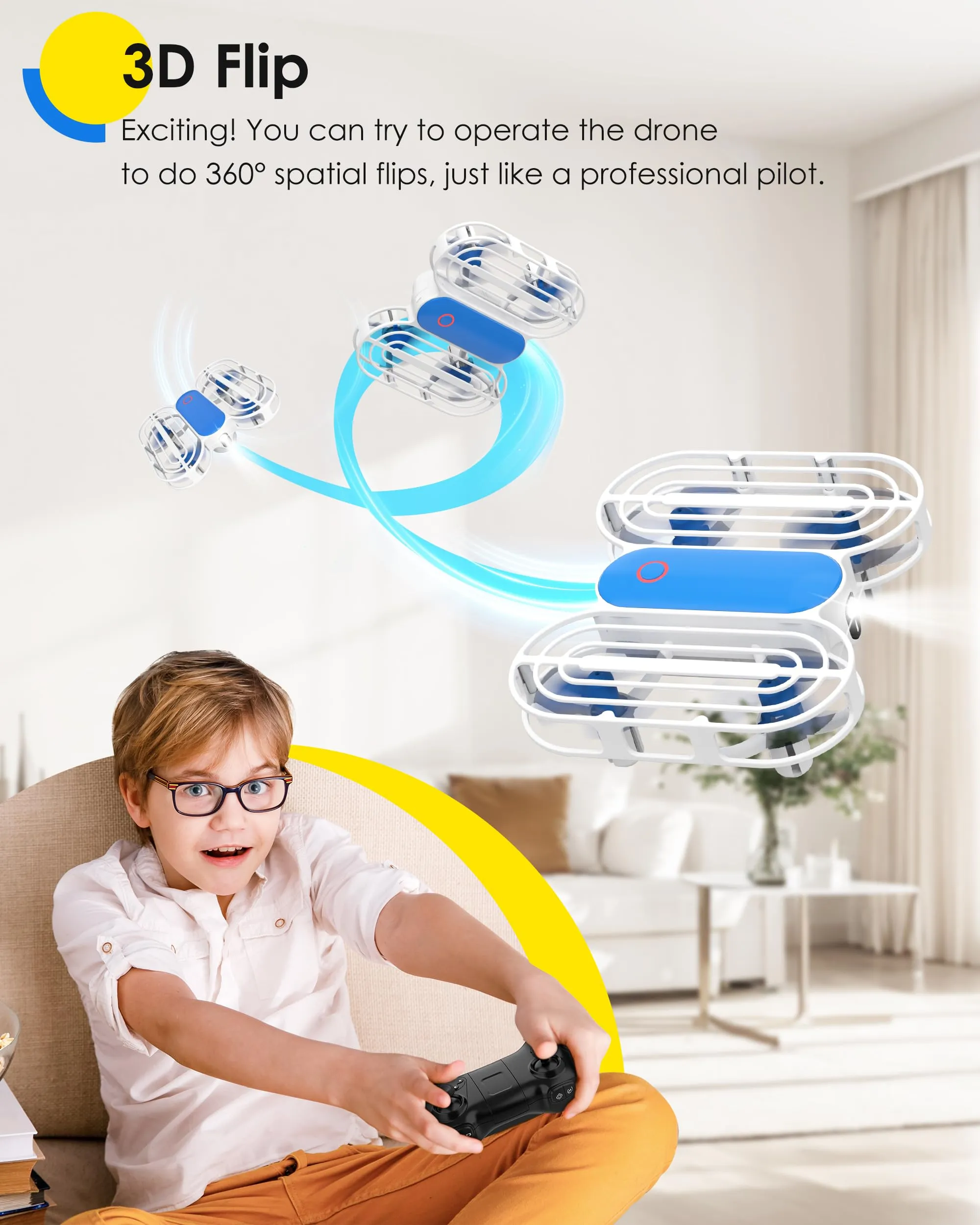 Drone for Kids, Drone with Altitude-Hold, 3D Flip, Circle Fly, Self-Rotation, Headless Mode, 3 Speed Modes, Palm Take-Off