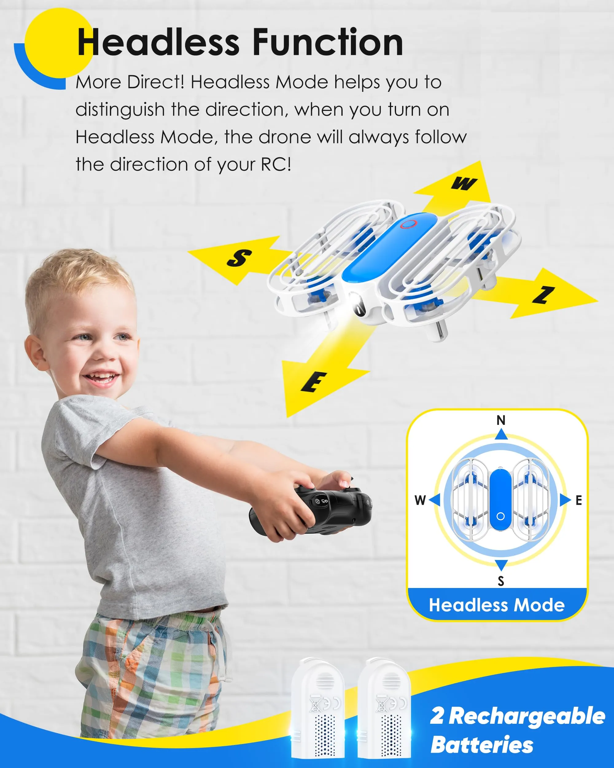 Drone for Kids, Drone with Altitude-Hold, 3D Flip, Circle Fly, Self-Rotation, Headless Mode, 3 Speed Modes, Palm Take-Off