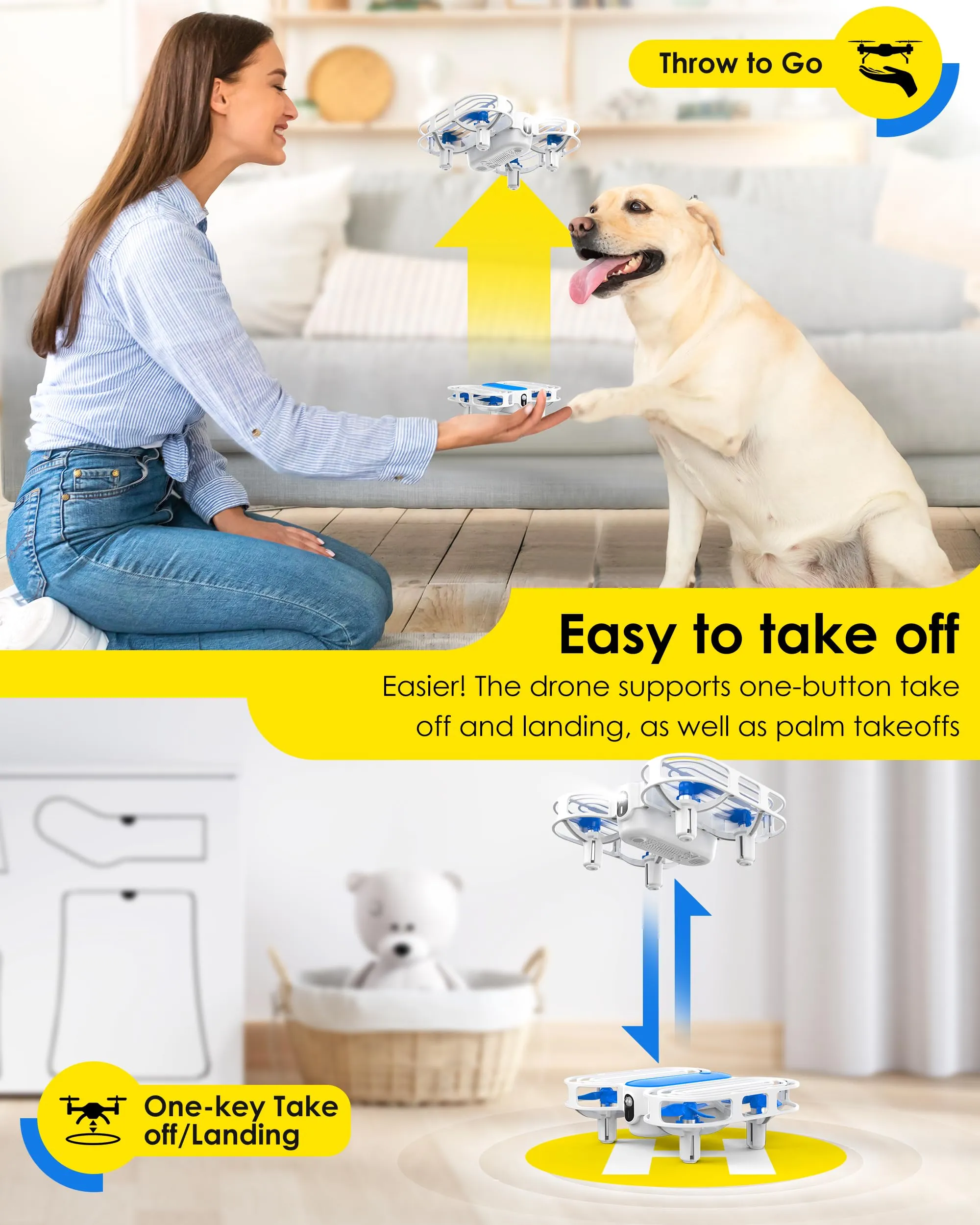 Drone for Kids, Drone with Altitude-Hold, 3D Flip, Circle Fly, Self-Rotation, Headless Mode, 3 Speed Modes, Palm Take-Off
