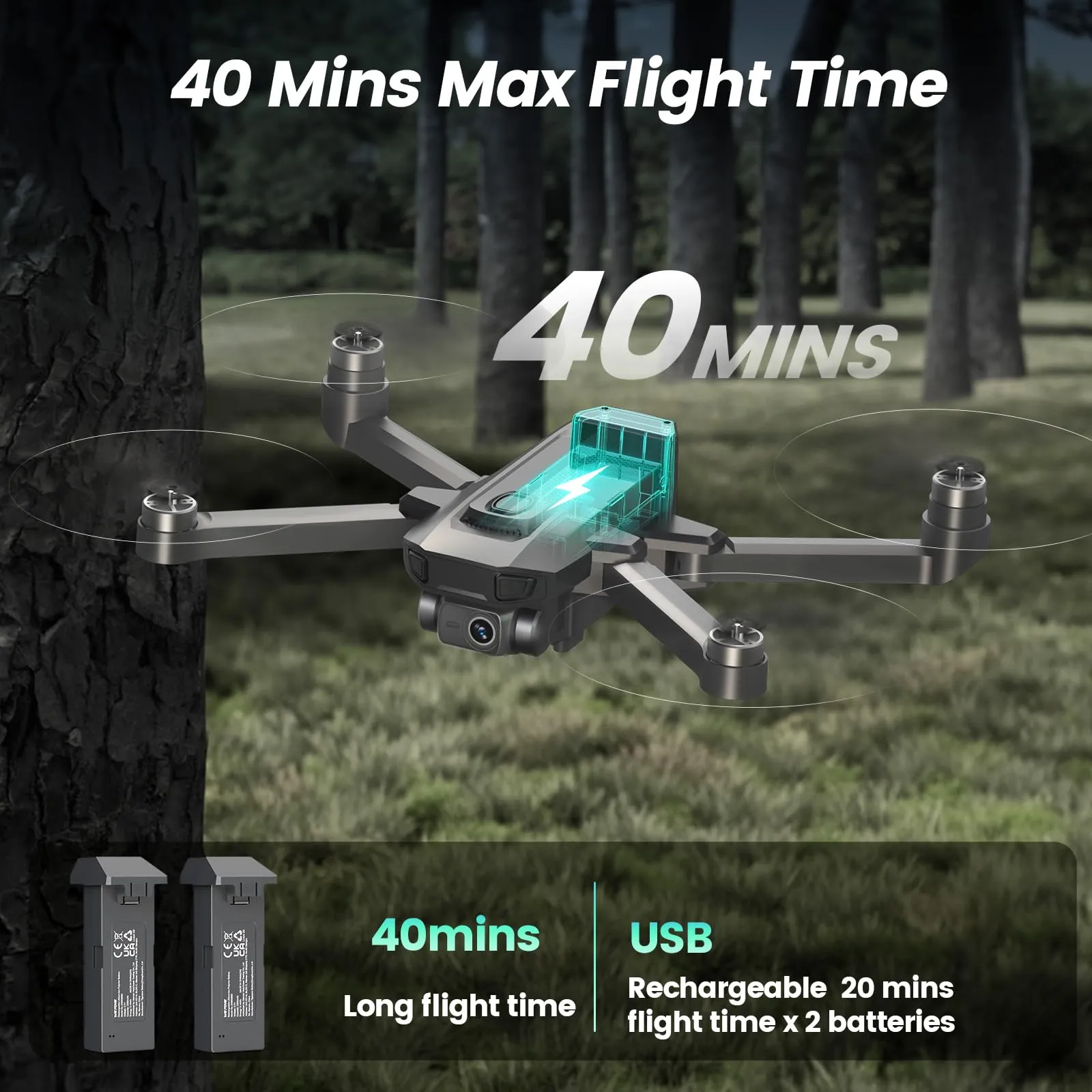 Drones with Camera for Adults 4K  RC Quadcopter, Return Home, Brushless Motor, 5G Transmission, 40 Mins Flight Time, 2 Batteries