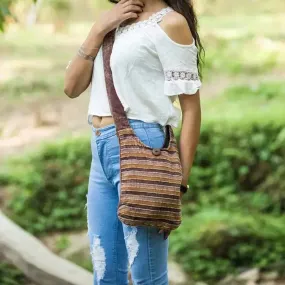 Earthy Striped Cotton Crossbody Bag – Lightweight & Boho Style