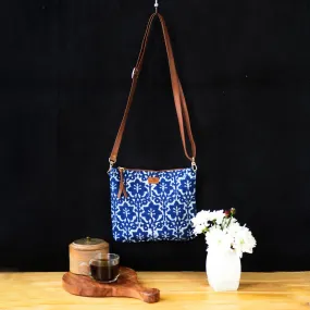 Eco-Conscious Indigo Block Leaf Print Sling