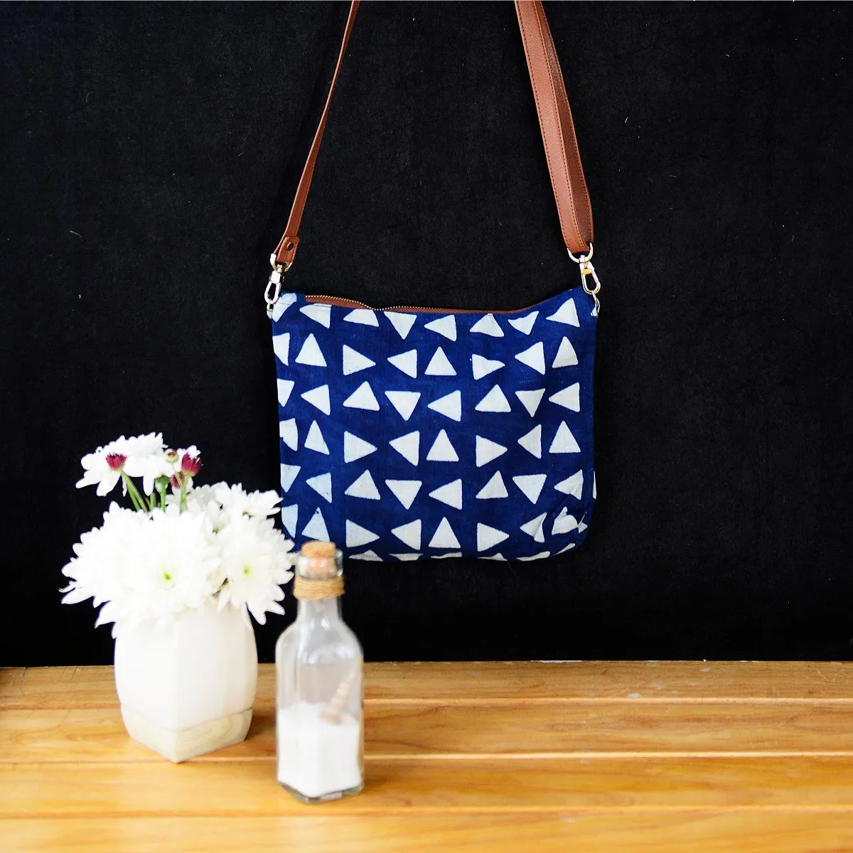 Eco-Conscious Indigo Block Triangle Print Sling
