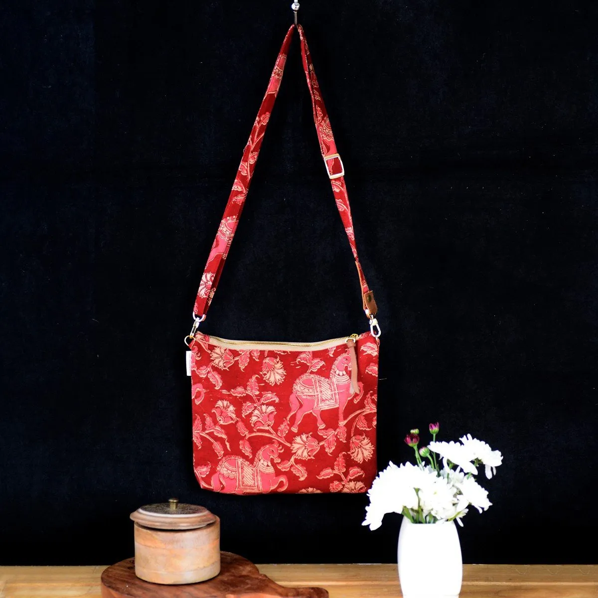 Eco-Conscious Kalamkari Fabric Red Horse Sling