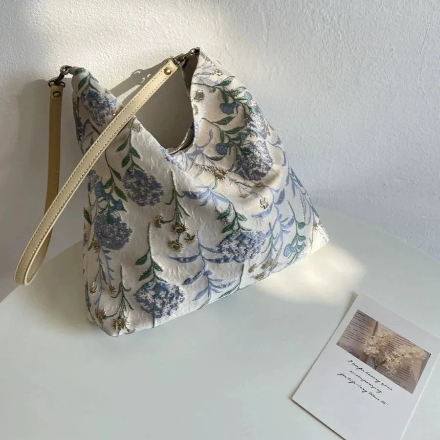Elegant Gray Blue Dandelion Shoulder Bag