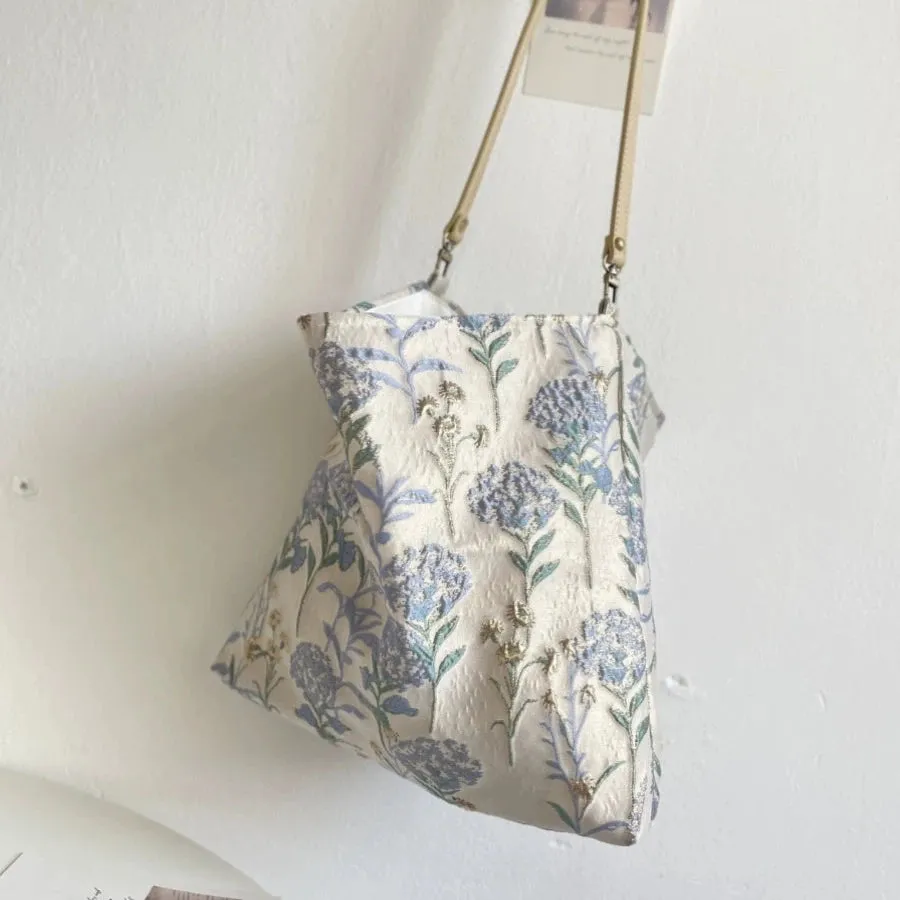 Elegant Gray Blue Dandelion Shoulder Bag