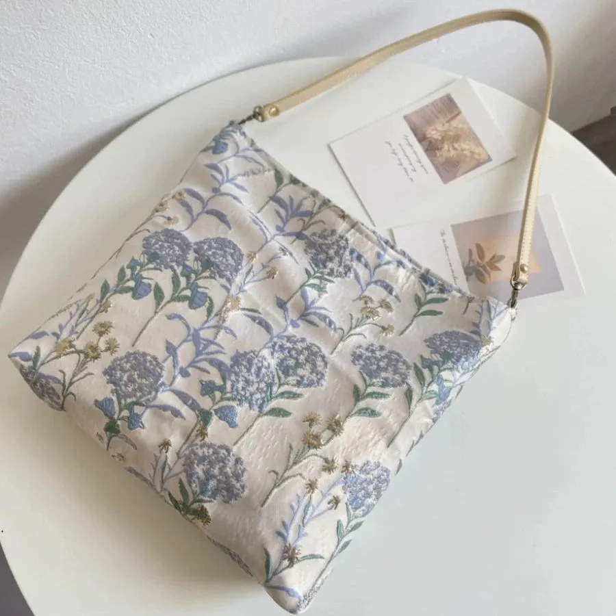 Elegant Gray Blue Dandelion Shoulder Bag