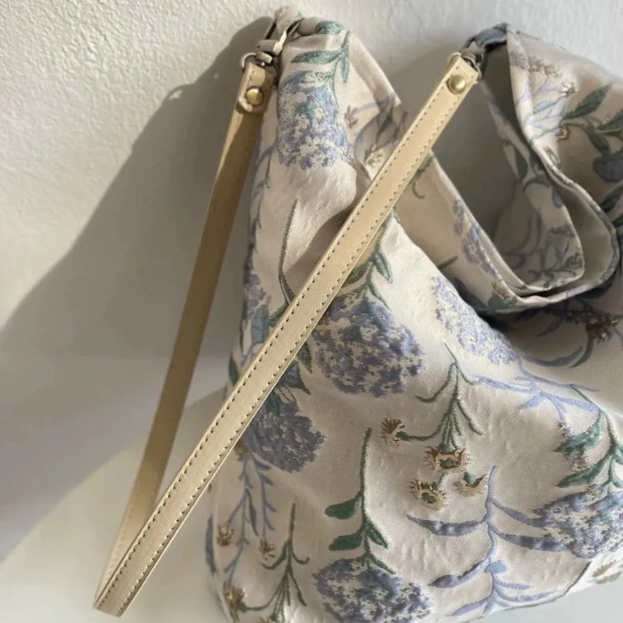 Elegant Gray Blue Dandelion Shoulder Bag