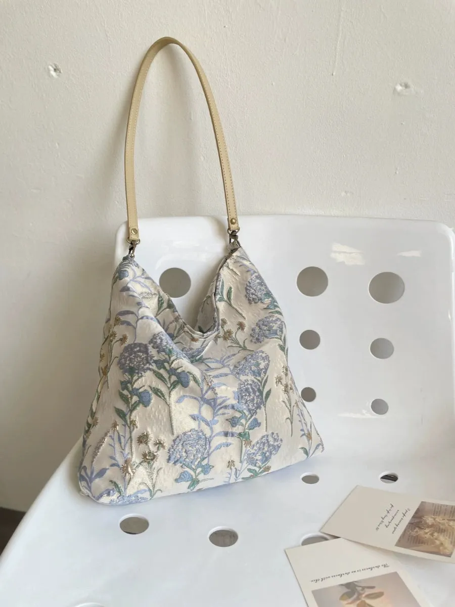 Elegant Gray Blue Dandelion Shoulder Bag