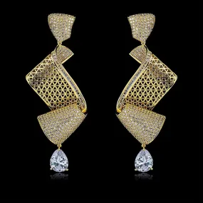 Elegant S Shaped Cubid Zirconia Detailed Silver Gold  Cocktail Party Wedding Bridal Earring Jewellery