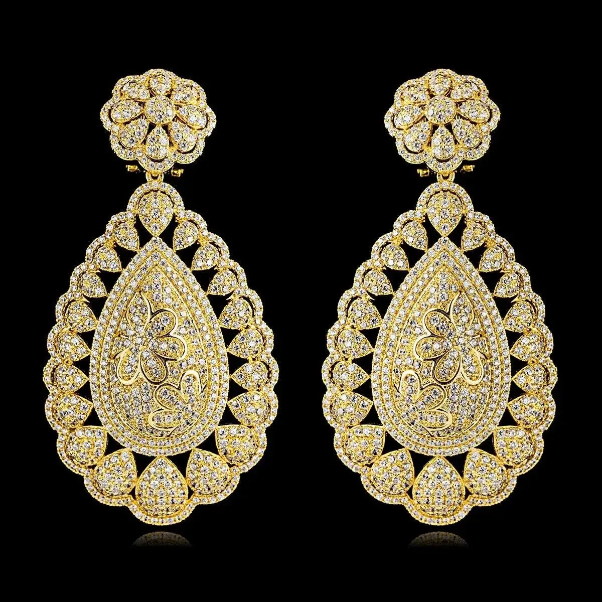 Elegant S Shaped Cubid Zirconia Detailed Silver Gold  Cocktail Party Wedding Bridal Earring Jewellery