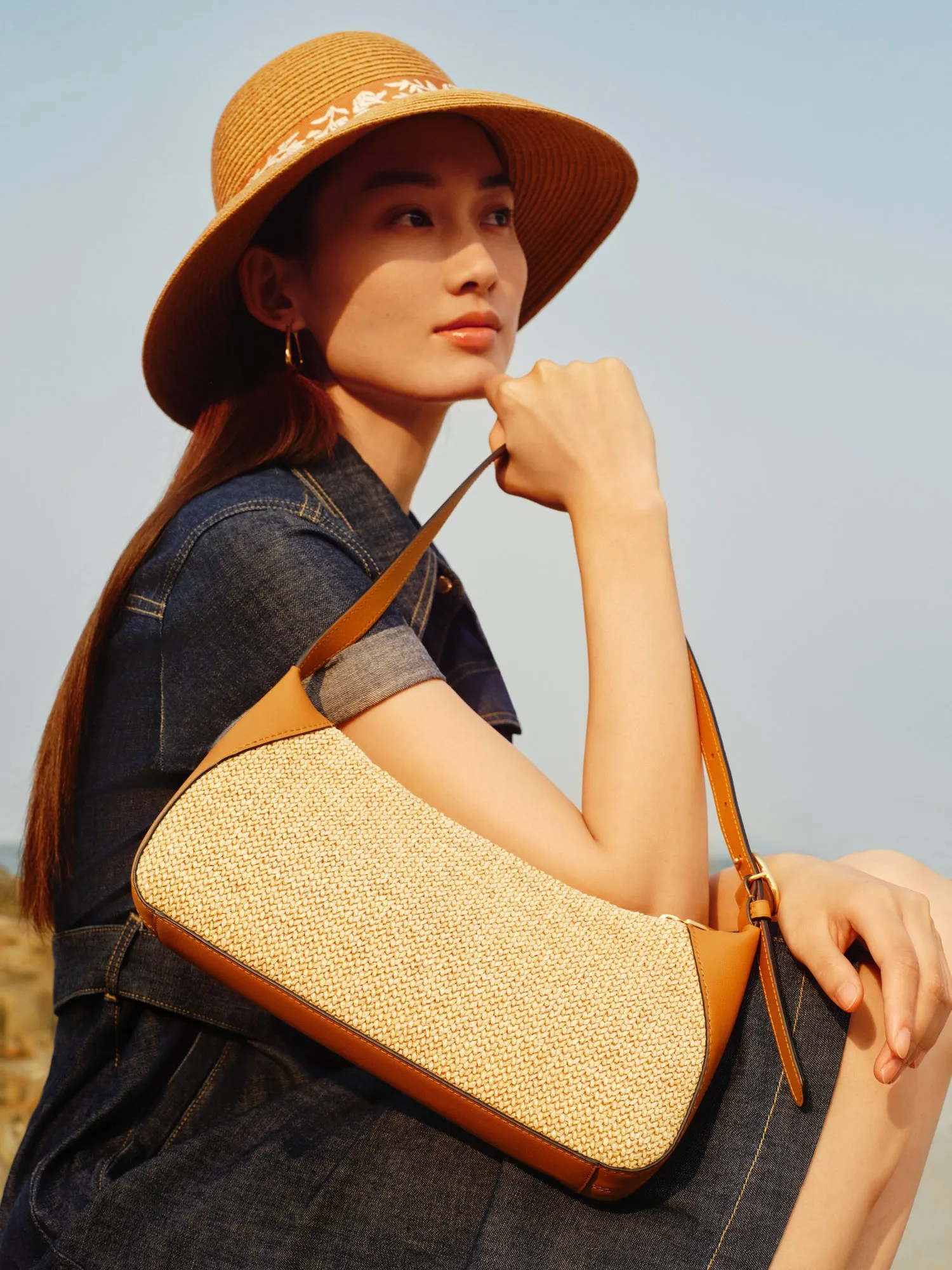 EP YAYING Spliced Straw Underarm Bag