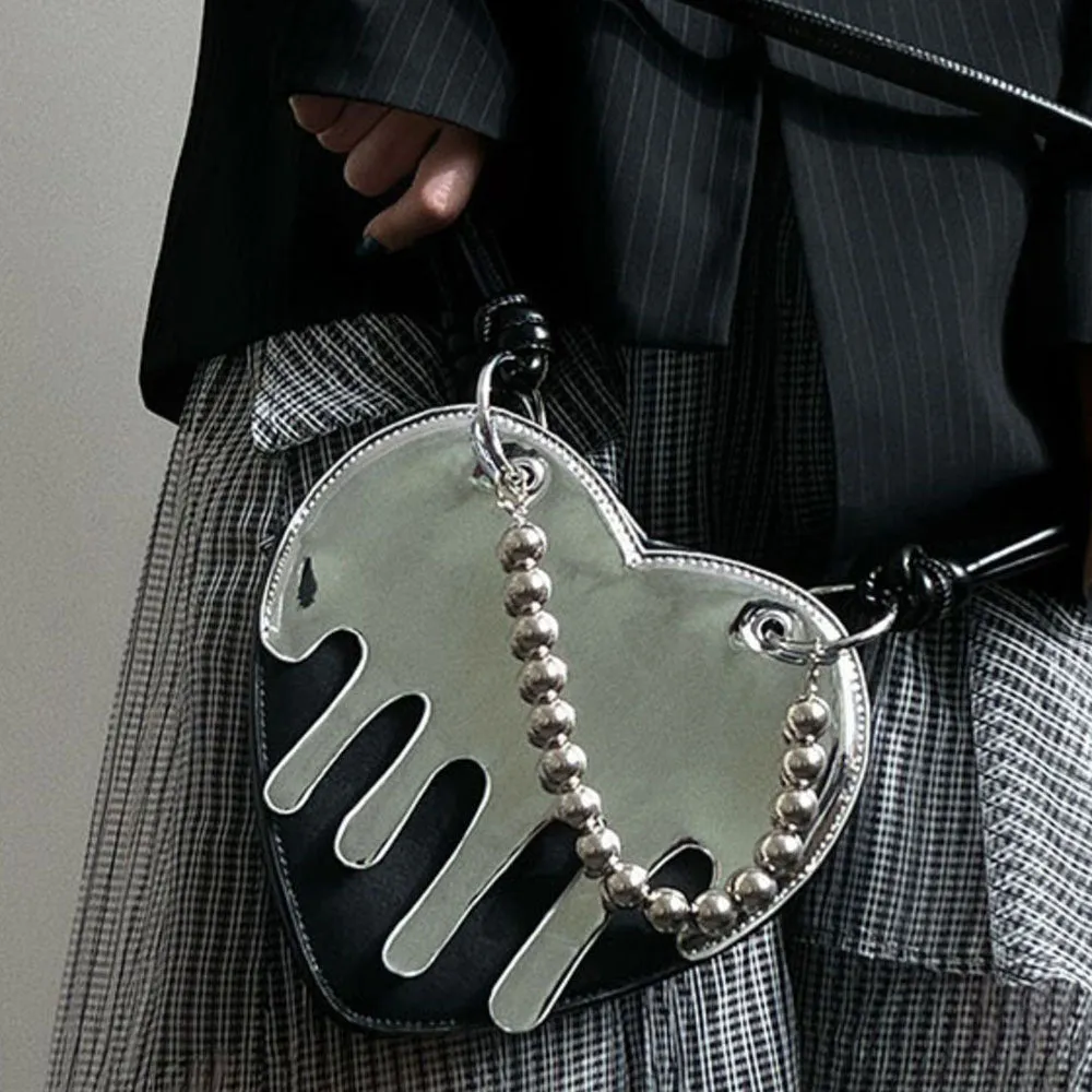 Grunge Silver Drip Heart Handbag