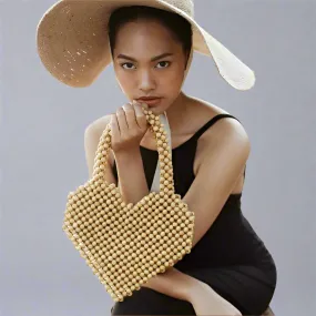 Heart Shaped Wood-Beaded Tote Bag